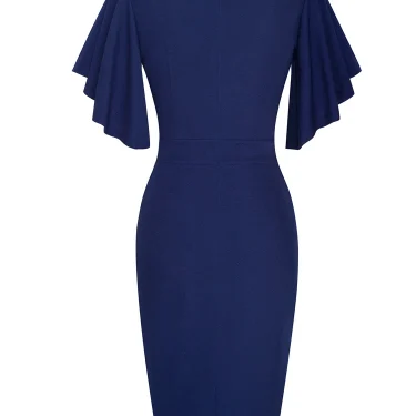Nice-forever Vintage Solid Color Elegant Office Work vestidos Business Party Bodycon Ruffle Women Pencil Dress B572 2