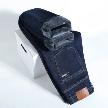 Winter Fleece Thick Warm Men Jeans Slim Skinny Stretch Straight Classic Version of Denim Plush Pants Male Brand Clothing 4