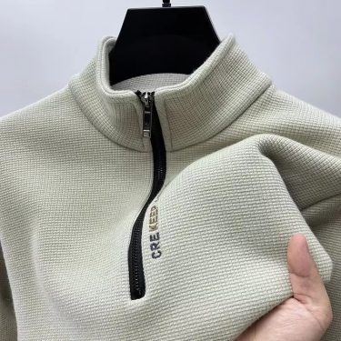 Men's Clothing Turtleneck Sweater Fashion Men's Knitwear Solid Color Chunky Half Zipper Thickening Sweater Luxury Warm Sweater