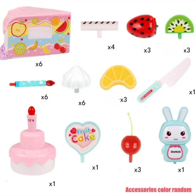 Kids Toy Simulation DIY Birthday Cake Model Kitchen Pretend Play Cutting Cake Toy with Light and Music Blowing Candles Girl Gift 5