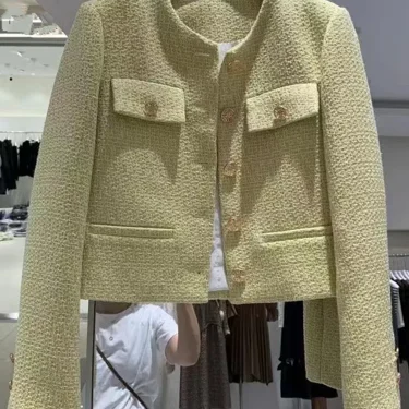 SMTHMA Korean Chic Female Tweed Basic Jacket Coat Women Clothing Runway Style Woolen Outerwear 3