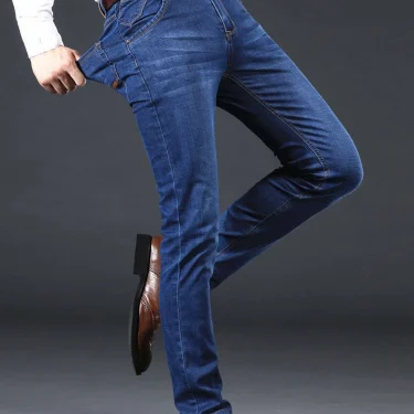 New Men Light Luxury Stretch Slim Fit Pants Comfortable Soft Business Fashion Straight Casual Denim Trousers Male Brand Clothing 3