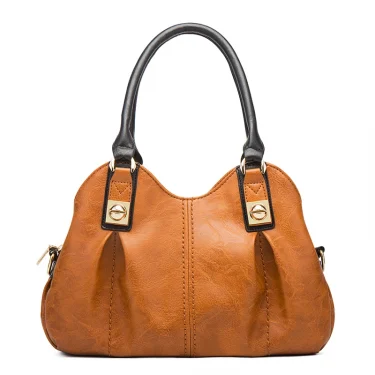 TRAVEASY Retro 4 Pcs Set Women's Bag Ruched Design Hard PU Leather Ladies Handbag Shoulder Bag Purse and Card Bag Set 4