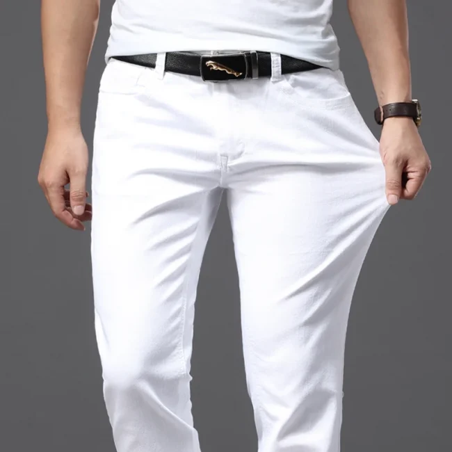 Men White Jeans Fashion Casual Classic Style Slim Fit Soft Trousers Male Brand Advanced Stretch Pants 1