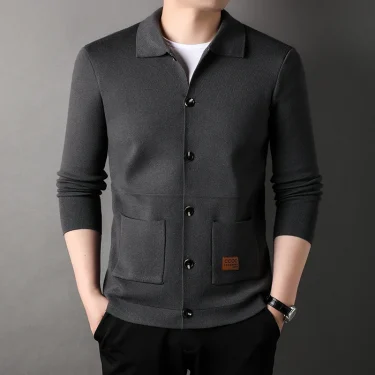 Autumn and Winter New Men's Long-Sleeved Sweater Youth Popularity Cardigan Men's Knitwear Sweater Lapel Youth Thin Coat 5