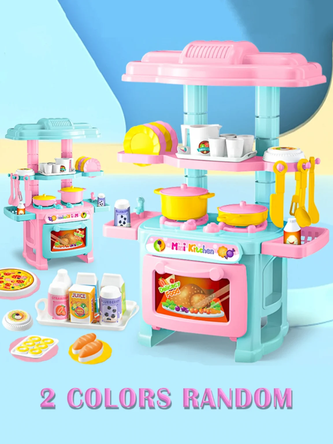 Kitchen Playset Toys, 2 Color Random Play Food Set Accessories Play Sink & Oven, Toddler Kitchen Mini Cutting for Boys and Girls 3