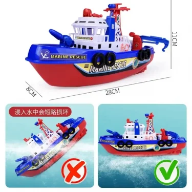 Electric Marine Rescue Boat Toy Fire-fighting Boat Bathing Speedboat Toy with Sound Light Up Toys for Kids Spray Water Swim Pool 3