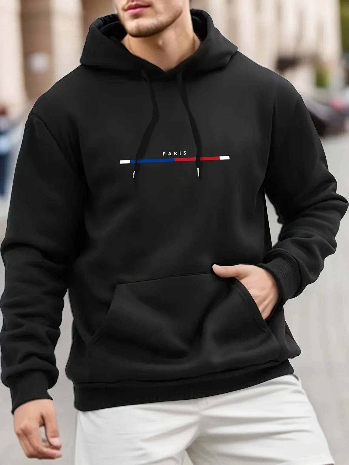 Men's autumn and winter casual fashion loose plus plus size Paris letter printed sports plus fleece hooded sweatshirt jacket 1