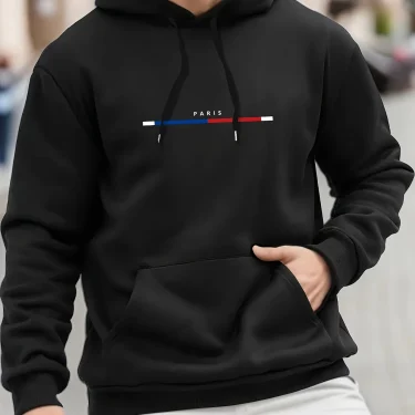 Men's autumn and winter casual fashion loose plus plus size Paris letter printed sports plus fleece hooded sweatshirt jacket 1