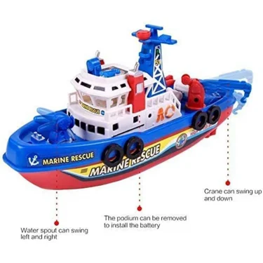 Electric Marine Rescue Boat Toy Fire-fighting Boat Bathing Speedboat Toy with Sound Light Up Toys for Kids Spray Water Swim Pool 5