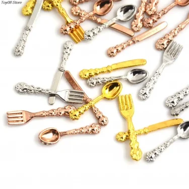 2/4/12Pcs/lot Fork Knife Soup Spoon Tableware Simulation Kitchen Food Furniture Toys 1:12 Dollhouse Miniature Accessories 3