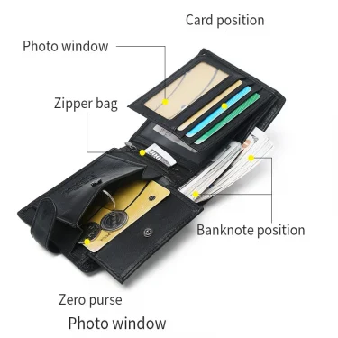 Rfid Genuine Leather Mens Wallet with Coin Pocket Bussiness Designer Mens Leather Wallet 3