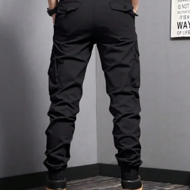 Casual Side Flap Pockets Workwear Tapered Pants, Men's Cargo Pants For Spring Fall Outdoor 2