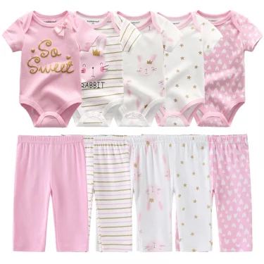 Unisex 6/9/10Pieces Cotton New Born Bodysuits+Pants Baby Girl Clothes Sets Cartoon Print Short Sleeve Baby Boy Clothes Bebes 4