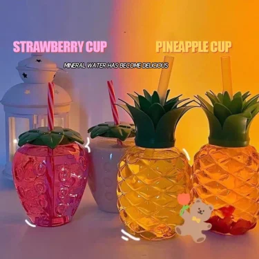 500ml PET Strawberry Shaped Children's Straw Mug Clear Strawberry Juice Mug Cold Water Mug Photography Accessories 3