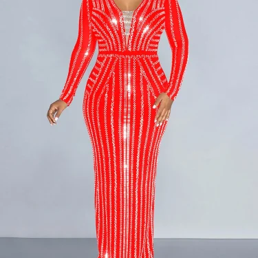 Sexy Diamonds Slim Long Dresses Robe Bodycon Party Vestido African Women's Clothing Black Evening Elegant Gown 3