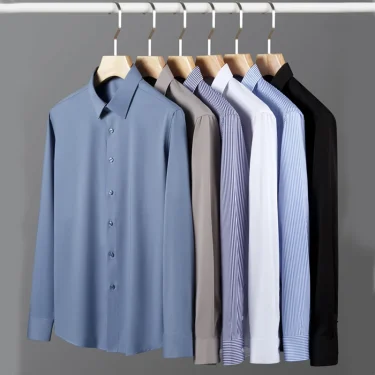 High Quality Modal Men's Shirt Long Sleeve Elasticity Seamless Soft Classic Luxury Shirt Social Formal Dress Shirts Men Clothing 3