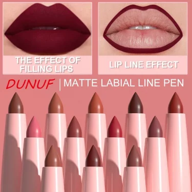 6PC Velvet Matte Lipstick Pen Nude Brown Lip Liner Pencil Kit Smooth Rose Red Pigment Waterproof Long Lasting Dye Cheek Lip Tint 2