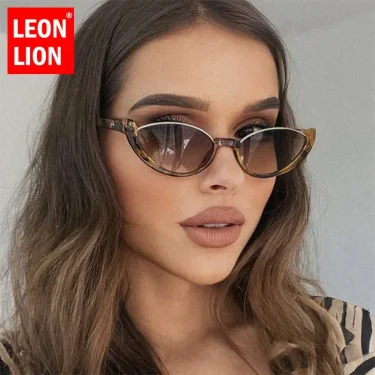 LeonLion Cat Eye Vintage Sunglasses Women Semi-Rimless Small Frame Eyewear Women Personality Simple Glasses Female Gafas De Sol 1