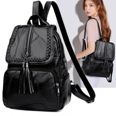 Women's PU Leather Backpack School Bag Classic Black Waterproof Travel multi-function Shoulder Bag Rucksack 1