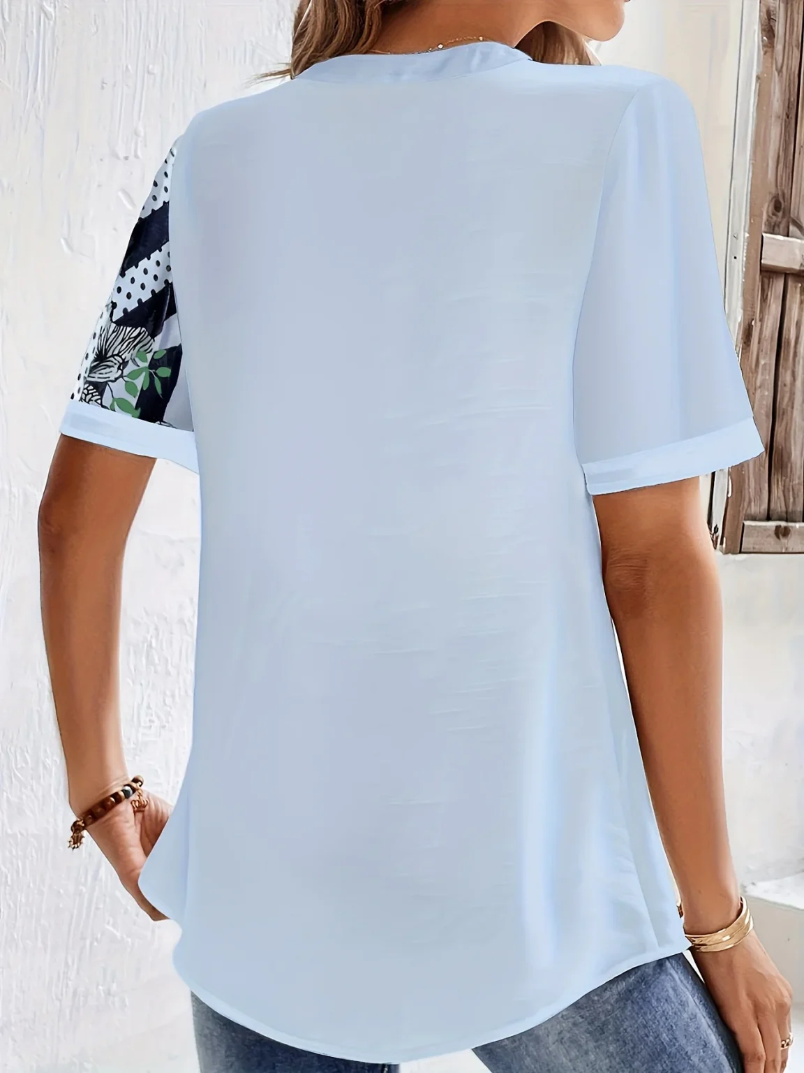 Plus Size Striped Print Blouse, Casual Round Collar Half Sleeve Blouse For Spring, Women's Plus Size Clothing 2
