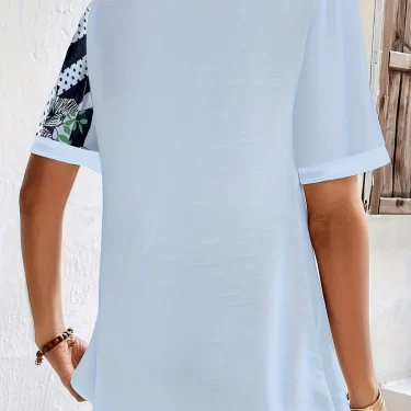Plus Size Striped Print Blouse, Casual Round Collar Half Sleeve Blouse For Spring, Women's Plus Size Clothing 2