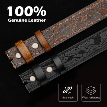 Mens Belt Western Embossed Genuine Leather Men Cowboy Belts With Longhorn Bull Buckle Pattern Floral Belt For Men 2