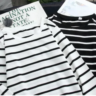 Women Loose Round Collar Autumn Stripes Print Loose Long Sleeve Casual Simple Wild T-Shirt 3