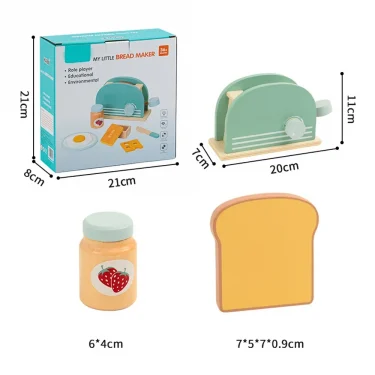 Wooden Toaster Toy Kids Bread Machine Kit Pretend Play Kitchen Toys Set Breakfast Educational Toys Gifts for Girls Boys 6