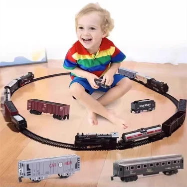 Classical Railway Freight Train Toy Electric Christmas Train Track Set with Light Tracks Model Toys for Kids Gift Children 6