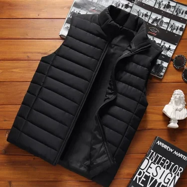 Men' Sleeveless Vest Jackets Winter Fashion Male Cotton-Padded Vest Coats Men Stand Collar Warm Waistcoats Clothing 5XL 1