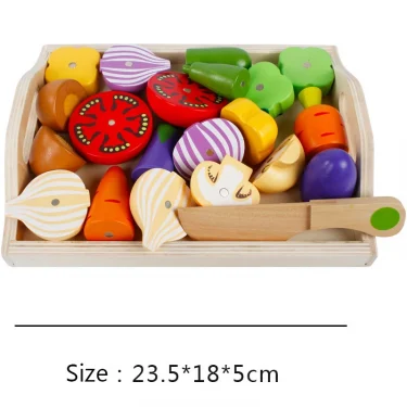 Simulation Kitchen Pretend Toy Wooden Classic Game Montessori Educational Toy For Children Kids Gift Cutting Fruit Vegetable Set 4
