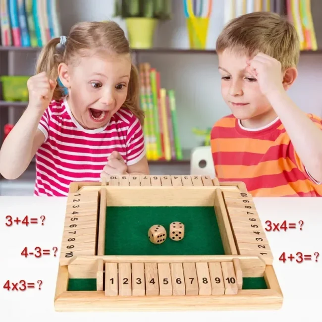 Wooden Dice Board Game Shut The Box for 4 Players Flaps & Dices Game Parent-children Interaction Family Entertainment 2