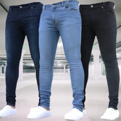 Men's Jeans Stretch Slim Fit Trousers Streetwear Colthing Classical Casual Pants Skinny Zipper Denim Designer Clothes Black Blue 1