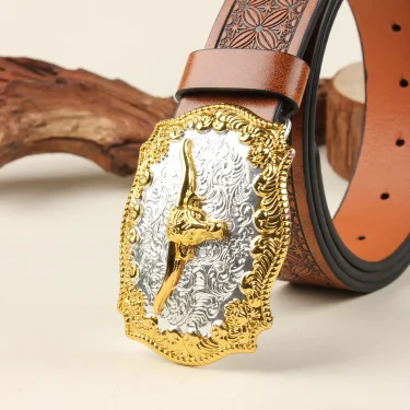 Western Cowboy Belt, Bull Head Big Board Buckle, Retro Youth, Men's and Women's Punk Leather Street Belt 5