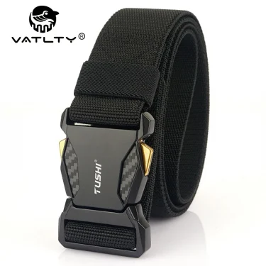 Official Genuine Elastic Belt for Men Alloy Buckle Quick Release Carbon Texture Military Tactical Belt Stretch Girdles Male 1