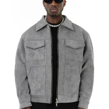 Autumn Jackets Oversize Casual Clothes High Street Pockets Laper Zipper Suede Thick Coat Mens Windbreaker Loose 2