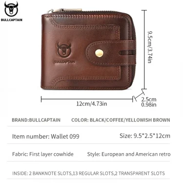 Men's Genuine Leather Wallet Business Casual RFID Antimagnetic Coin Card Holder Multifunctional Zipper Cash Clip 2