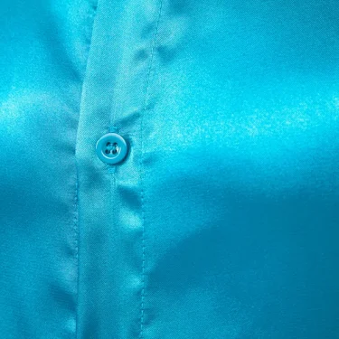 Luxury Shiny Blue Silk Satin Dress Shirts Men 70s Disco Party Prom Shirt Long Sleeve Casual Smooth Tuxedo Shirt Chemise Homme 4