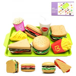 Children Hamburger Pretend Play Cooking Toys Set Mini Simulation Food Kitchen Toys For Girls Sandwich Fries Burger Assembly Game