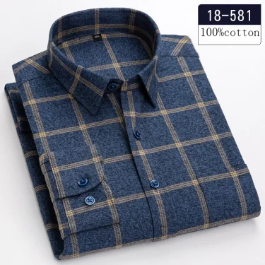 New in shirt high-quality plus size 100%cotton sanding long-sleeve shirts for men casual shirt plaid tops single pocket clothes 2