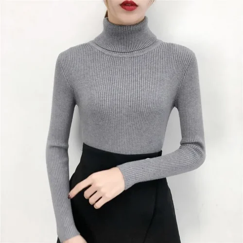 Women Sweater Pullover Winter Knitted Turtleneck Long Sleeve Slim Jumper Tops Ladies Casual Shirts Soft Warm Y2K Clothing 3