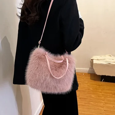 Faux Fur Tote Bag Women's Bucket Plush Luxury Design Ladies Handbags Soft Winter Crossbody Shoulder Bags Bolsa Feminina 4