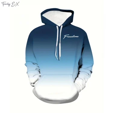 Hooded Sweatshirt Man Fashion Gradient Paris Print Polyester Casual Top Pullover with Slight Stretch Fall Winter Clothes for Men 6