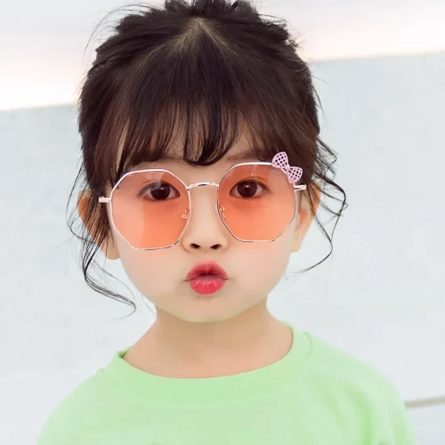 Trendy Fashion Boys and Girls Bow Metal Sunglasses B010 Polygon Trend Children's Sun Glasses Kids Outdoor UV400 Eyewear 2