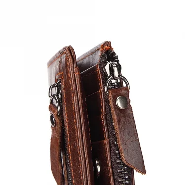 Leather Men Wallets Free Name Engraving 100% Genuine Cow Leather Short Card Holder Men Purse Double Zipper Male Wallet 6