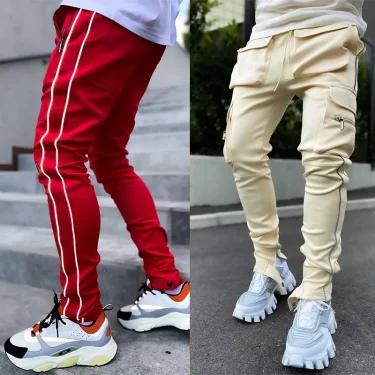Spring and Autumn Workwear Pants Men's Fashion Brand Elastic Multi-Bag Reflective Straight Sports Fitness Casual Trousers 3