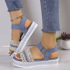 2024 Summer New Platform Sandals  Buckle Flat Roman Sandals Comfortable Women's Sandals 5