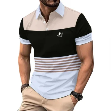 3D Digital Print Men Clothes Summer Slim Fit Short Sleeve Spell Color Polo Shirt Men Business Casual Turn-down Collar Polo Shirt 2