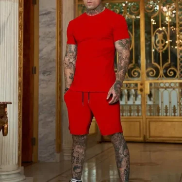 Fashionable and casual summer outdoor sports suit men's breathable T-shirt shorts casual and fashionable two-piece set 4